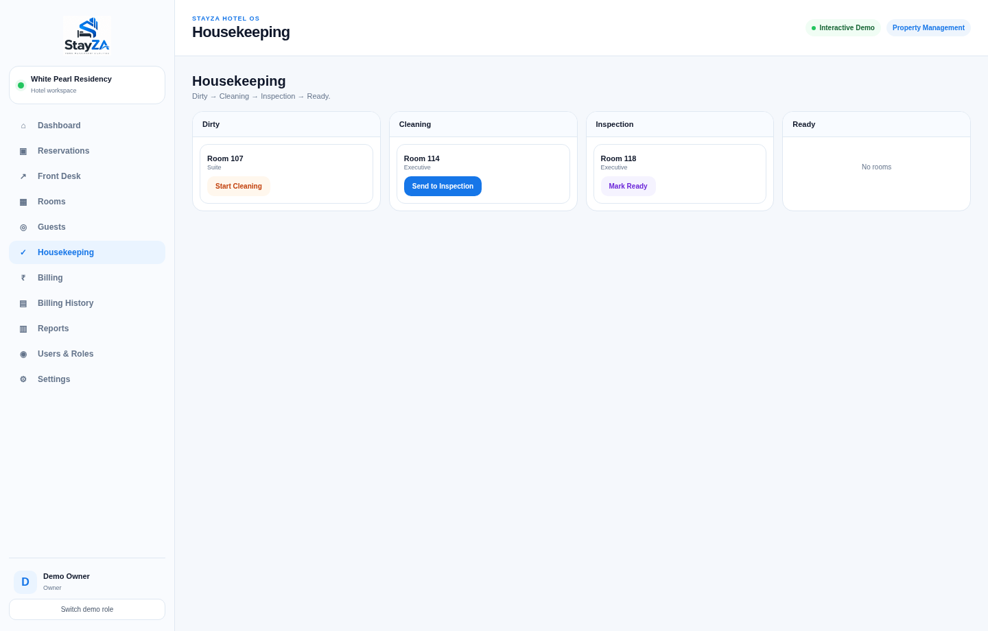 STAYZA interactive demo: Housekeeping